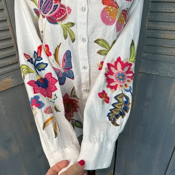 Johnny Was Gracey Linen Oversized Shirt White Sz S - Picture 6 of 15